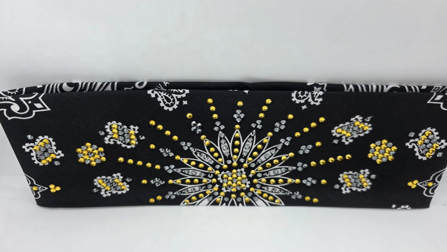 LeeAnnette Black Paisley Bandana with Light Topaz and Black Austrian Crystals (L40213)