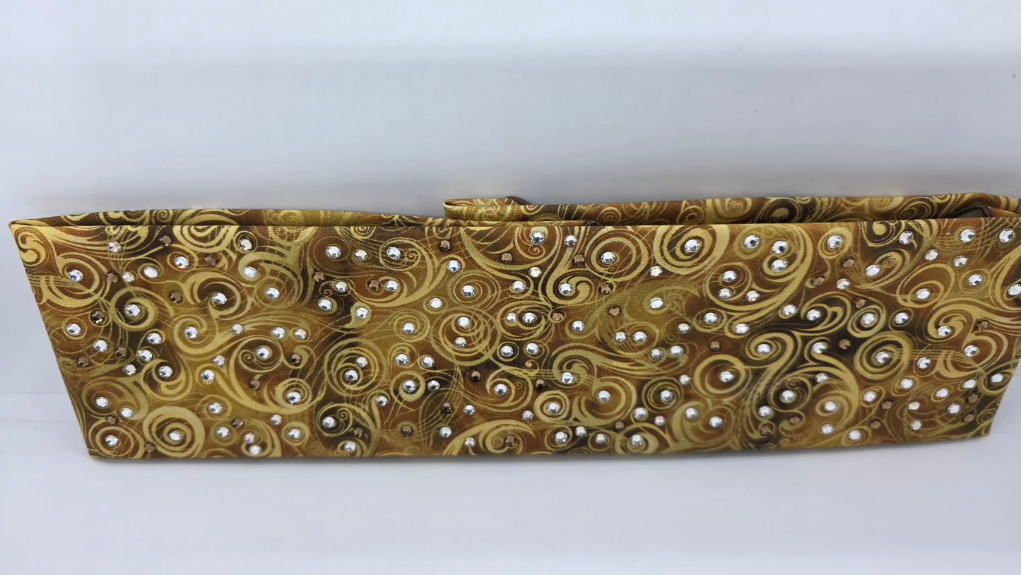 Yellow Scrolls Bandana with Brown, Honey and Diamond Clear Austrian Crystals (E60117)