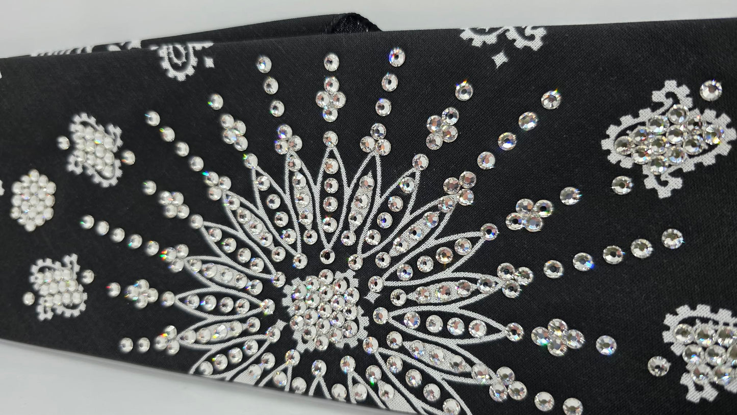 LeeAnnette Black Paisley Bandana with Diamond Clear Austrian Crystals (L40241)