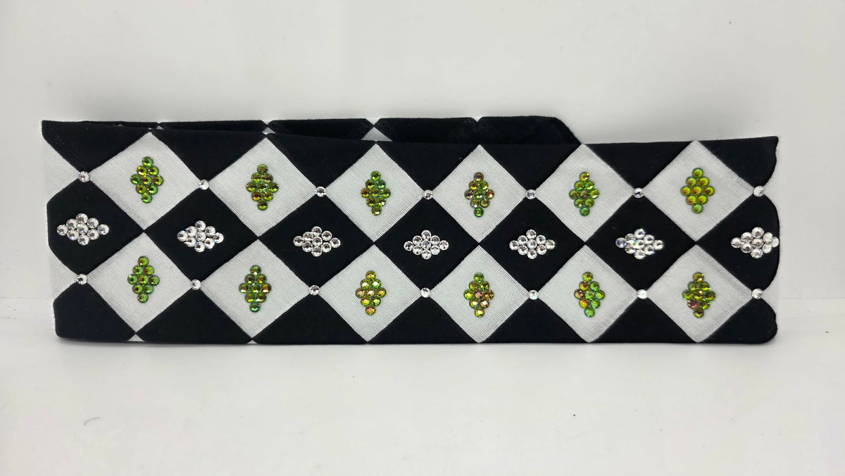 Black and White Checker Bandana with Vitrail and Diamond Clear Austrian Crystals (E60158)
