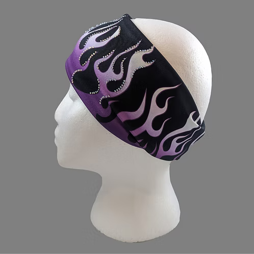 Stretchy Headband Purple Flames with Aurora Borealis Crystals (Sku5502)