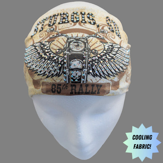 Stretchy Headband Sturgis Motorcycle and Wings with Aurora Borealis Crystals (Sku5496)