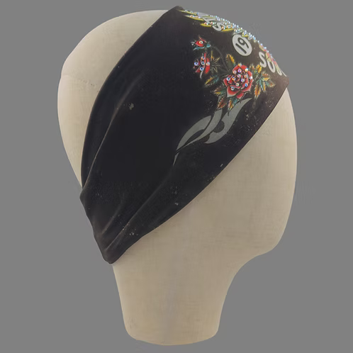 Stretchy Headband Sturgis Skull and Wings with Aurora Borealis Crystals (Sku5497)