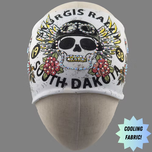 Stretchy Headband Sturgis Skull with Aurora Borealis Crystals (Sku5504)
