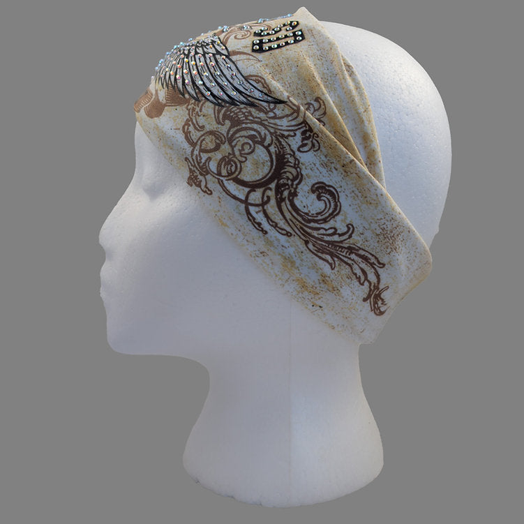 Stretchy Headband Sturgis Motorcycle and Wings with Aurora Borealis Crystals (Sku5496)