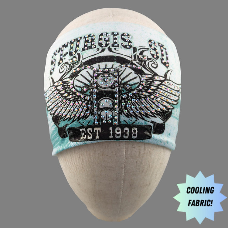 Stretchy Headband Sturgis SD Motorcycle with Aurora Borealis Crystals (Sku5505)