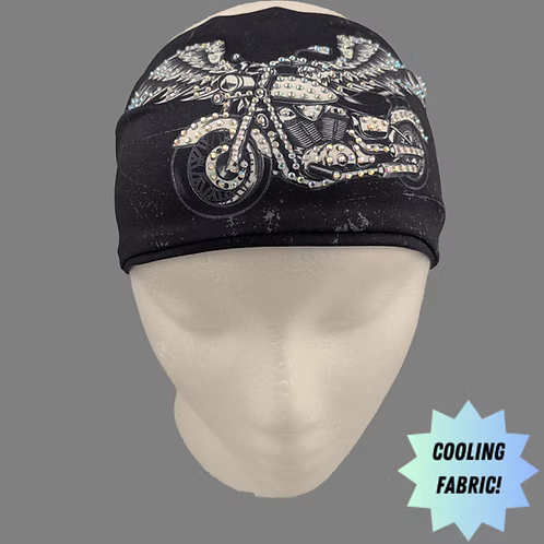 Stretchy Headband Motorcycle and Wings with Aurora Borealis Crystals (Sku5495)