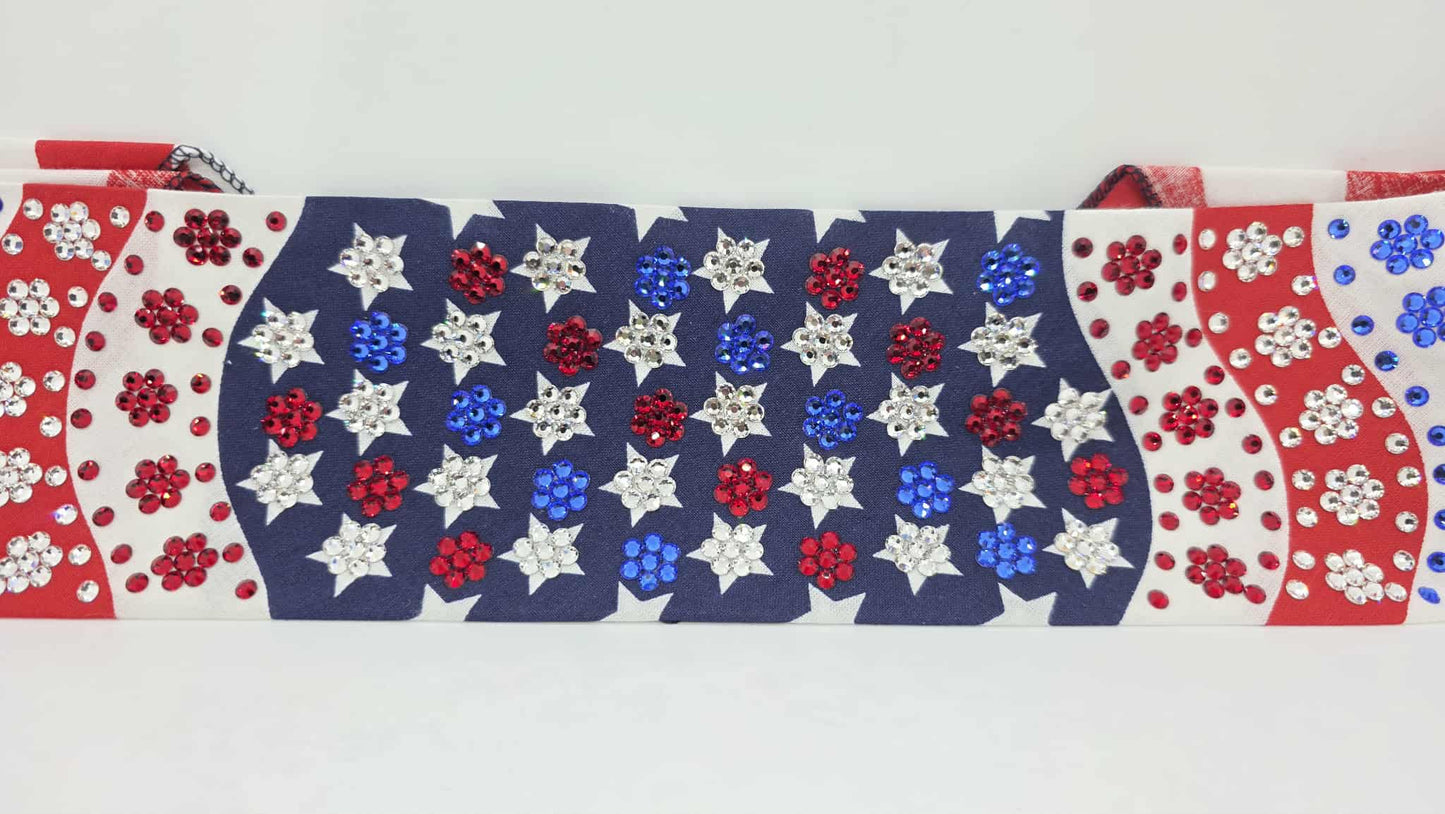 Super LeeAnnette Flag Bandana with Red, Blue and Diamond Clear Austrian Crystals (sku40097)