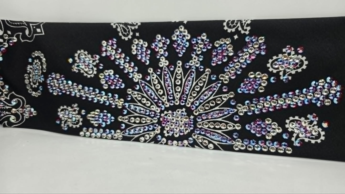 Super LeeAnnette Black Paisley Bandana with Red Shimmer and Diamond Clear Austrian Crystals (S48172)