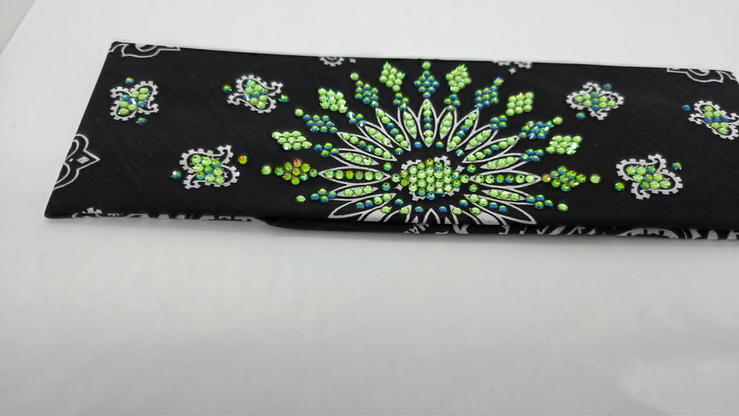 LeeAnnette Black Paisley Bandana with Vitrail and Peridot Austrian Crystals (L40256)