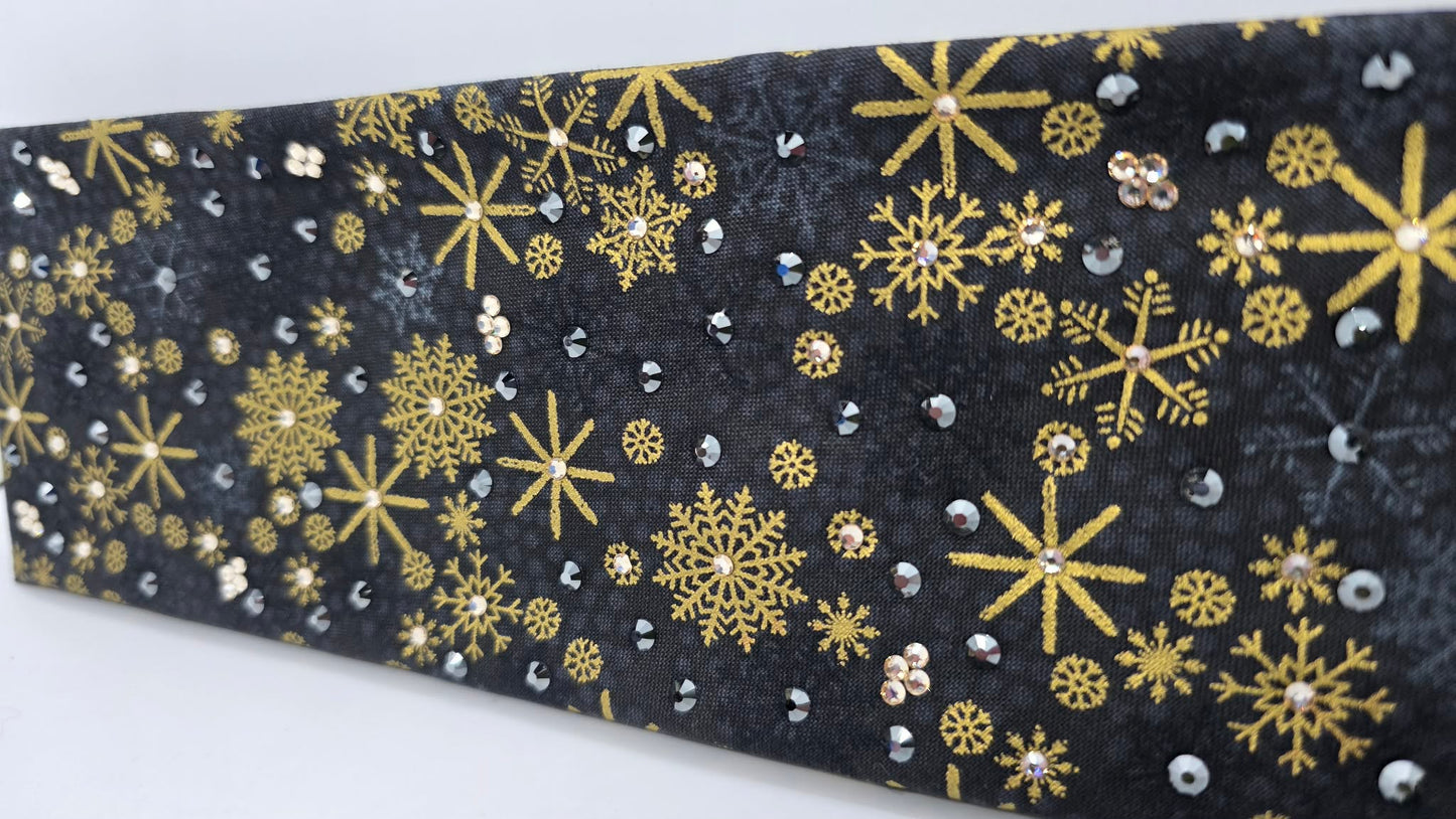 Gold Snow on Black Bandana with Black and Honey Austrian Crystals (E60129)