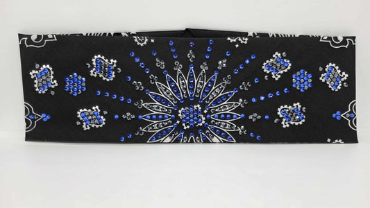 LeeAnnette Black Paisley Bandana with Blue and Black Austrian Crystals (sku40156)