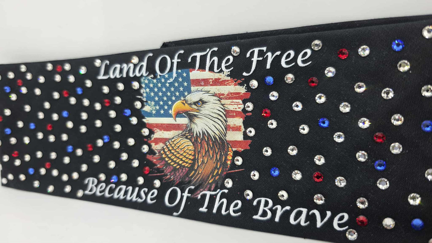 EXTRA BLING -Land Of The Free Bandana with Red, Blue and Diamond Clear Austrian Crystals (sku6386)