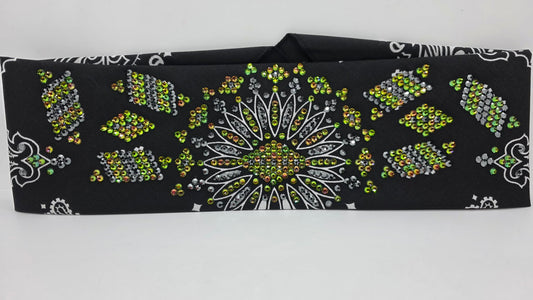 Super LeeAnnette Black Paisley Bandana with Black and Vitrail Austrian Crystals (S48113)