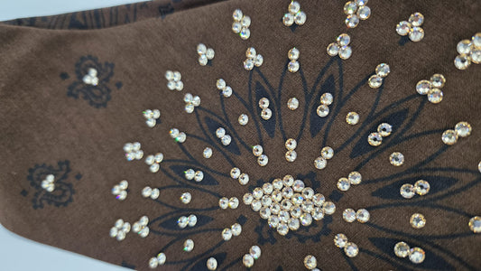 EXTRA BLING - Large Brown Paisley Bandana with Honey Austrian Crystals (sku6407)