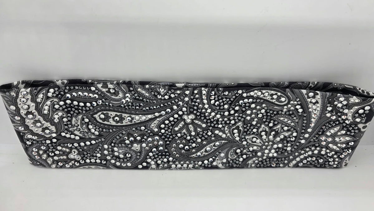Super Duper LeeAnnette Large Black and White Paisley Bandana with Black and Diamond Clear Austrian Crystals (D49514)