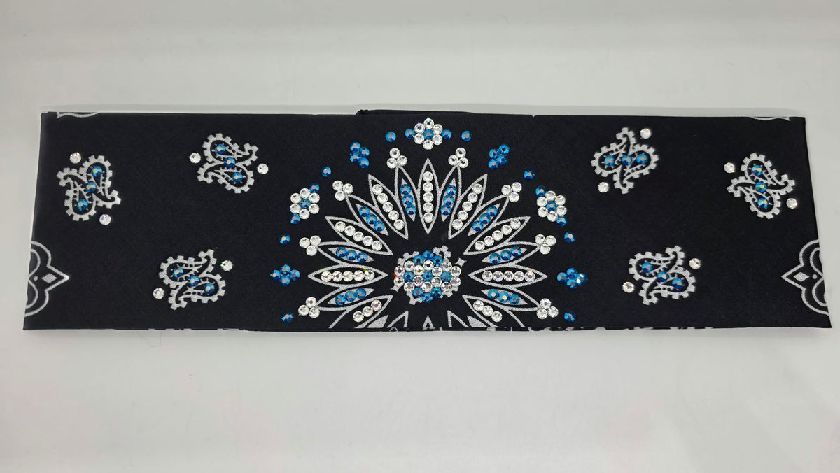 Black Paisley with Capri Shimmer and Diamond Clear Austrian Crystals (E60179)