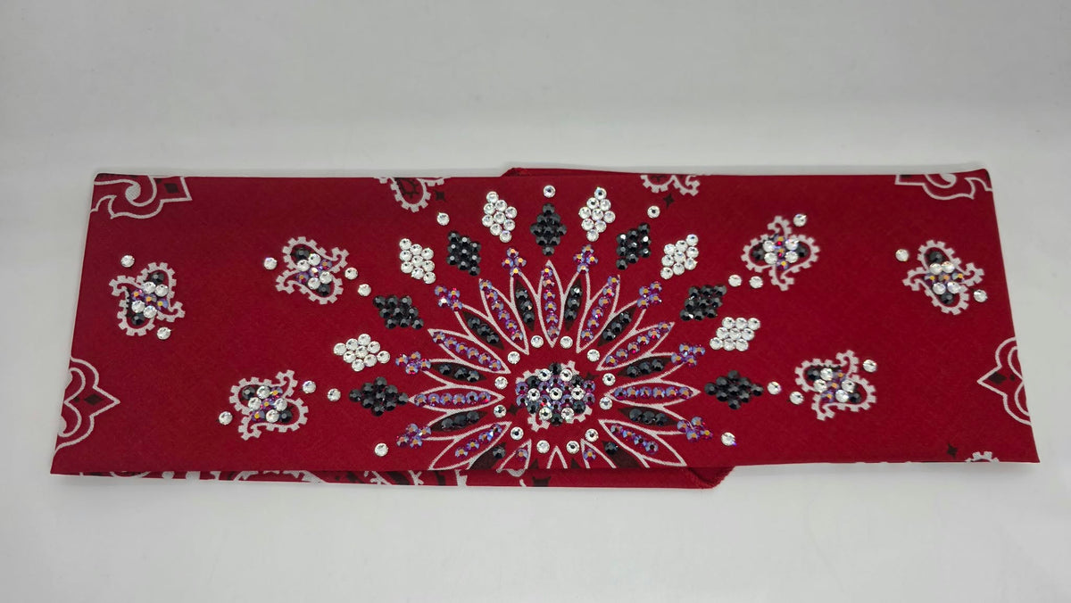 LeeAnnette Red Paisley Bandana with Red Shimmer, Black and Diamond Clear Austrian Crystals (L40300)