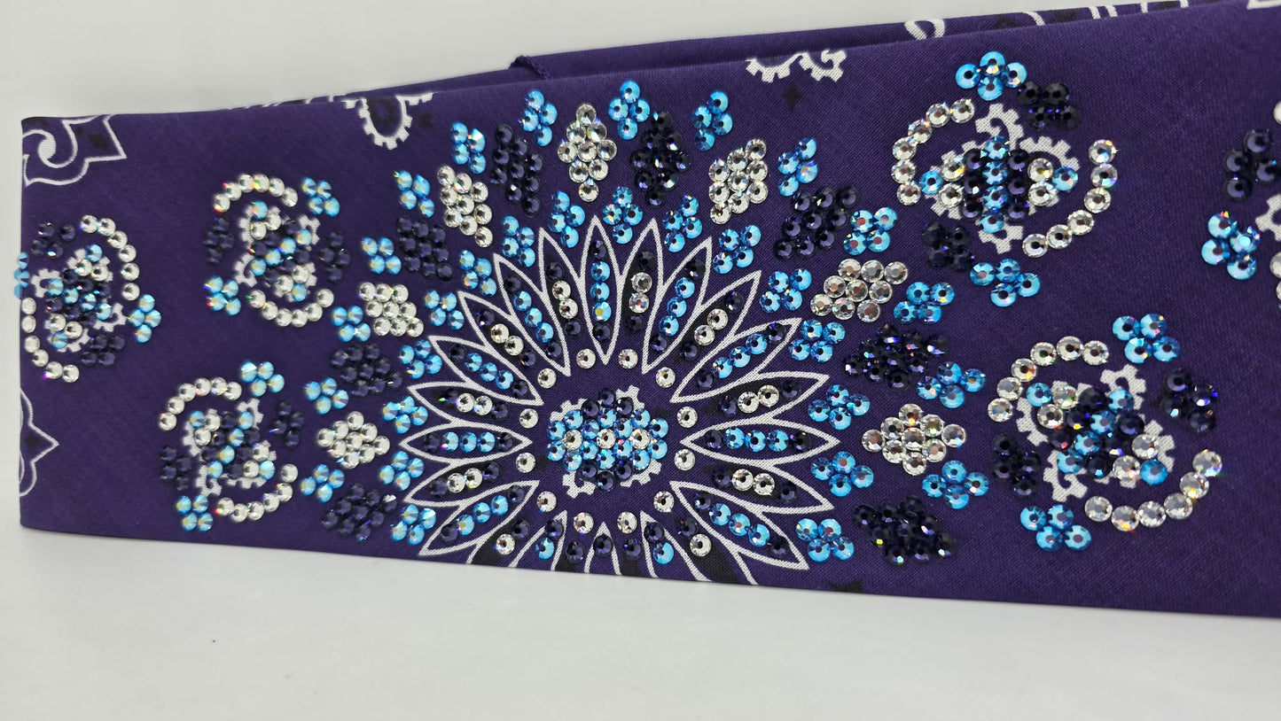 Super LeeAnnette Purple Paisley Bandana with Dark Purple, Blue Shimmer and Diamond Clear Austrian Crystals (S48185)