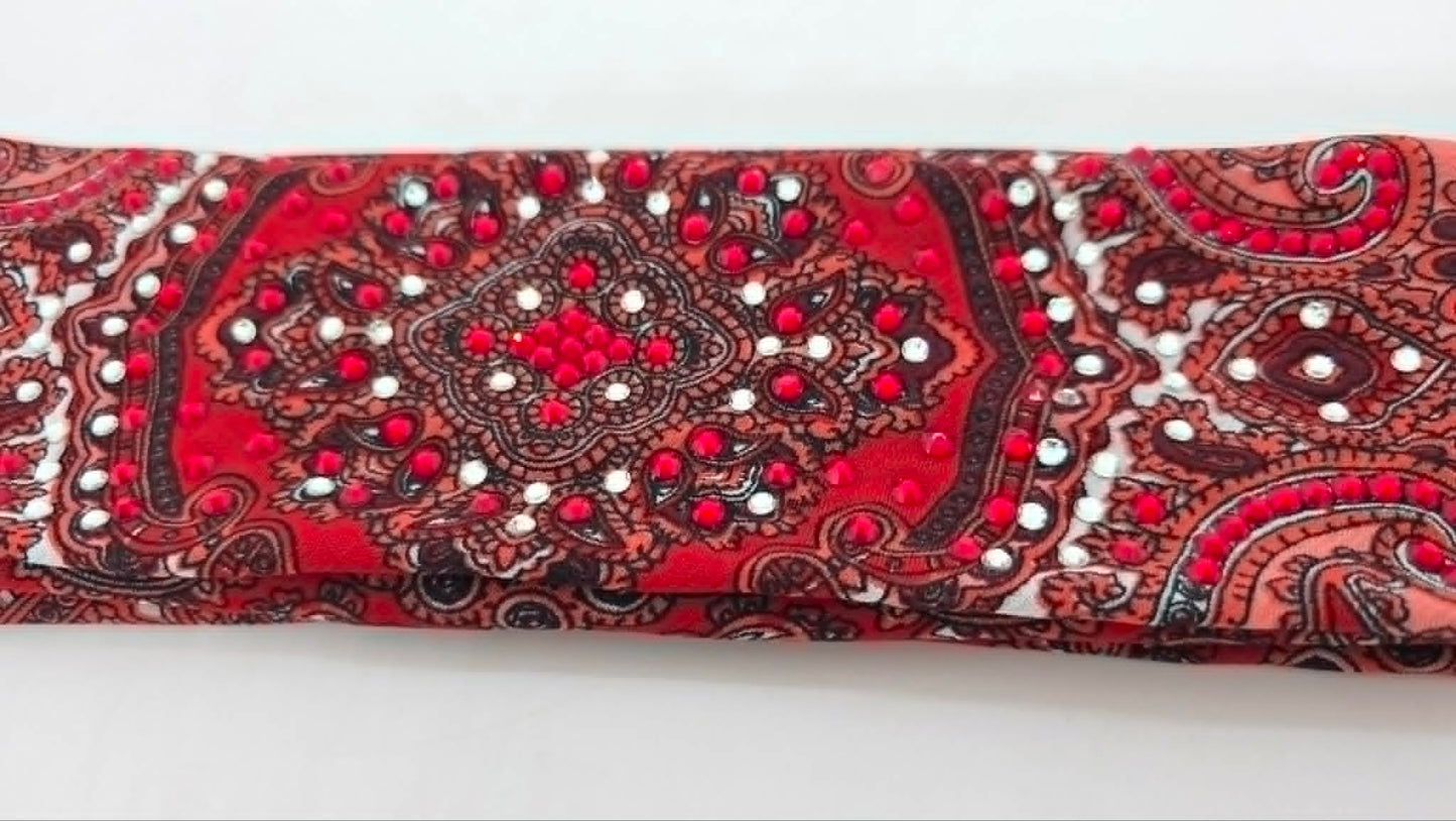 Long Red Scarf with Red and Diamond Clear Austrian Crystals (LS30005)