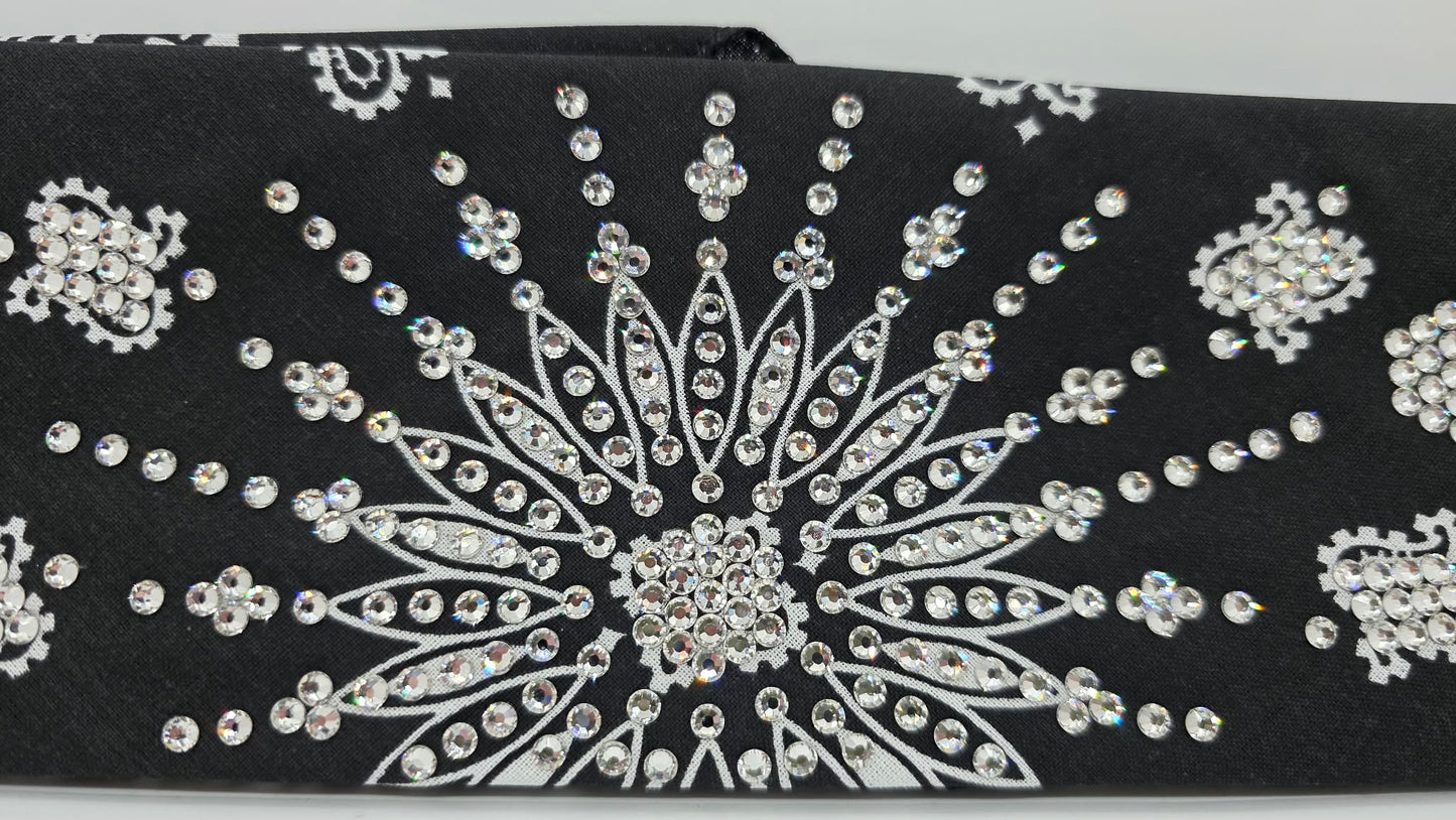 LeeAnnette Black Paisley Bandana with Diamond Clear Austrian Crystals (L40241)