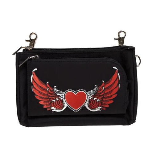 RED HEART WITH WINGS DURABLE CANVAS HIP PURSE