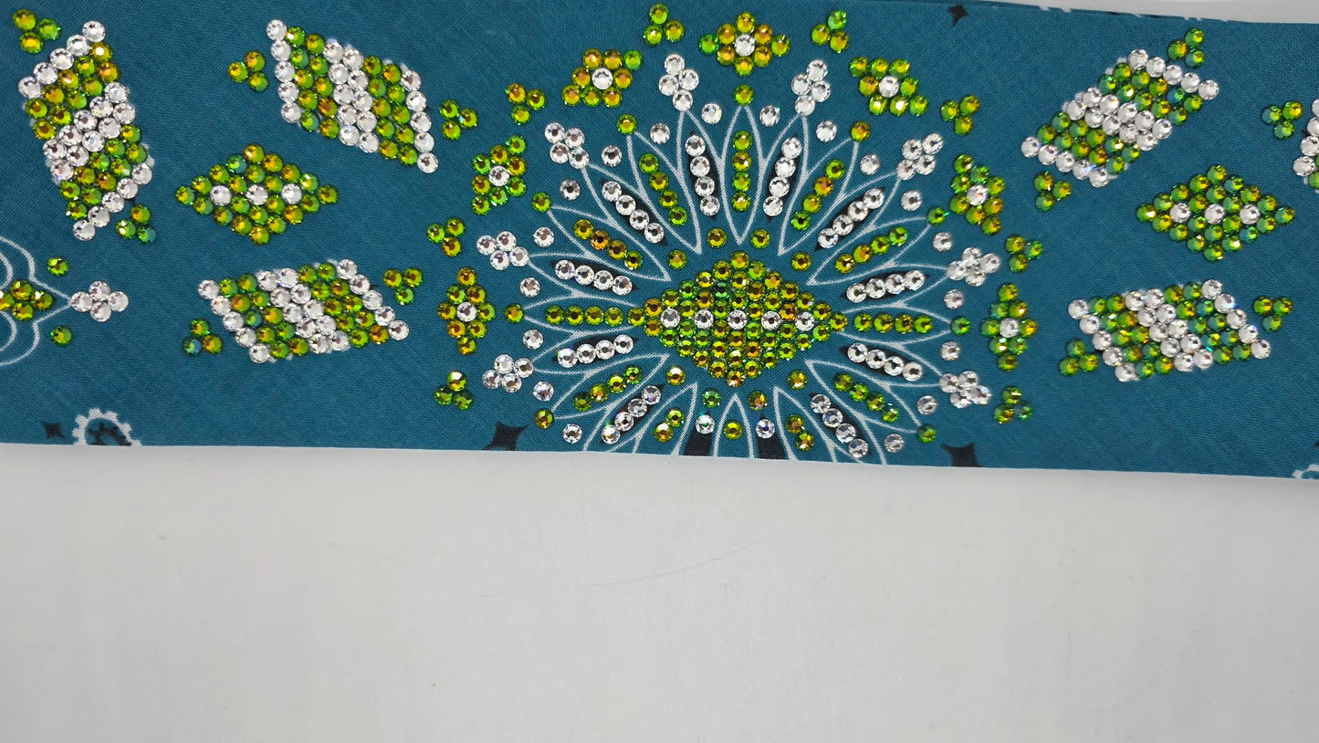 Super LeeAnnette Dark Teal Paisley Bandana with Vitrail and Diamond Sea Austrian Crystals (S48141)