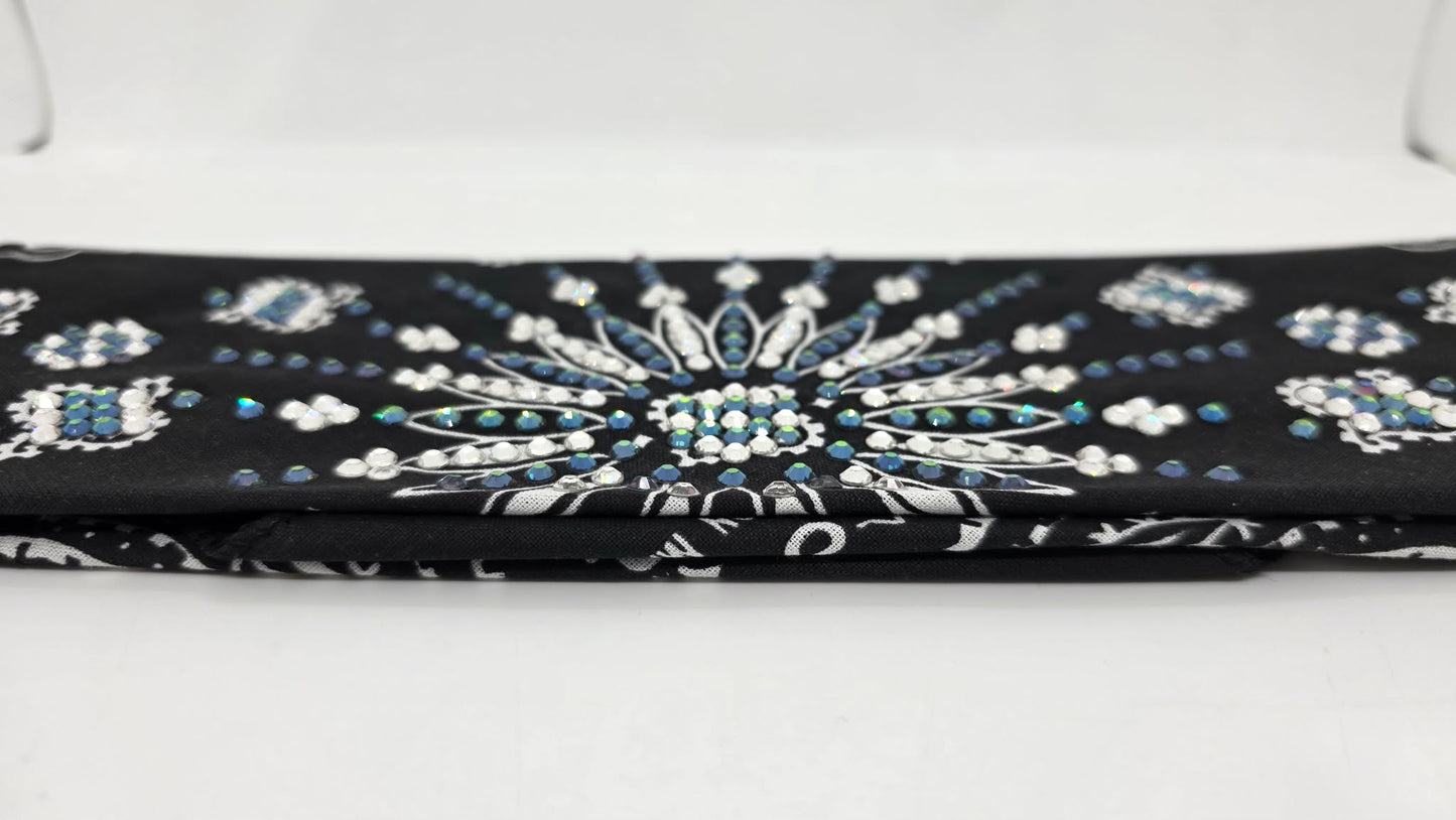 LeeAnnette Black Paisley Bandana with Vitrail and Diamond Clear Austrian Crystals (L40210)