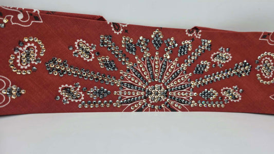Super LeeAnnette Terracotta Paisley Bandana with Black and Honey Austrian Crystals (S48187)