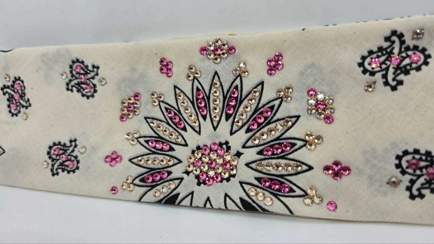 Off White Paisley Bandana with Rose and Honey Austrian Crystals (E60144)