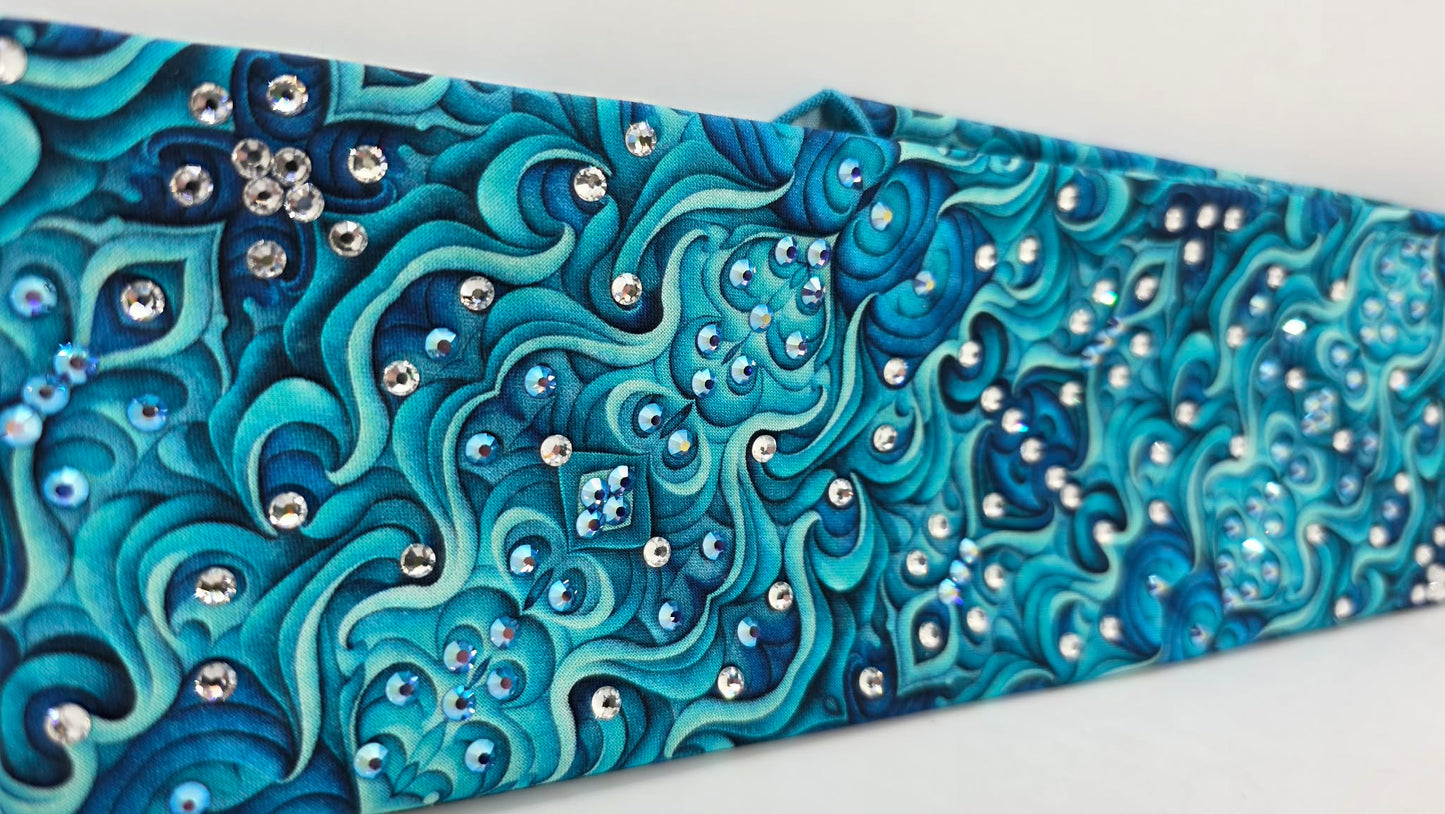 Turquoise and Blue Kaleidoscope Bandana with Blue Shimmer and Diamond Clear Austrian Crystals (E60124)