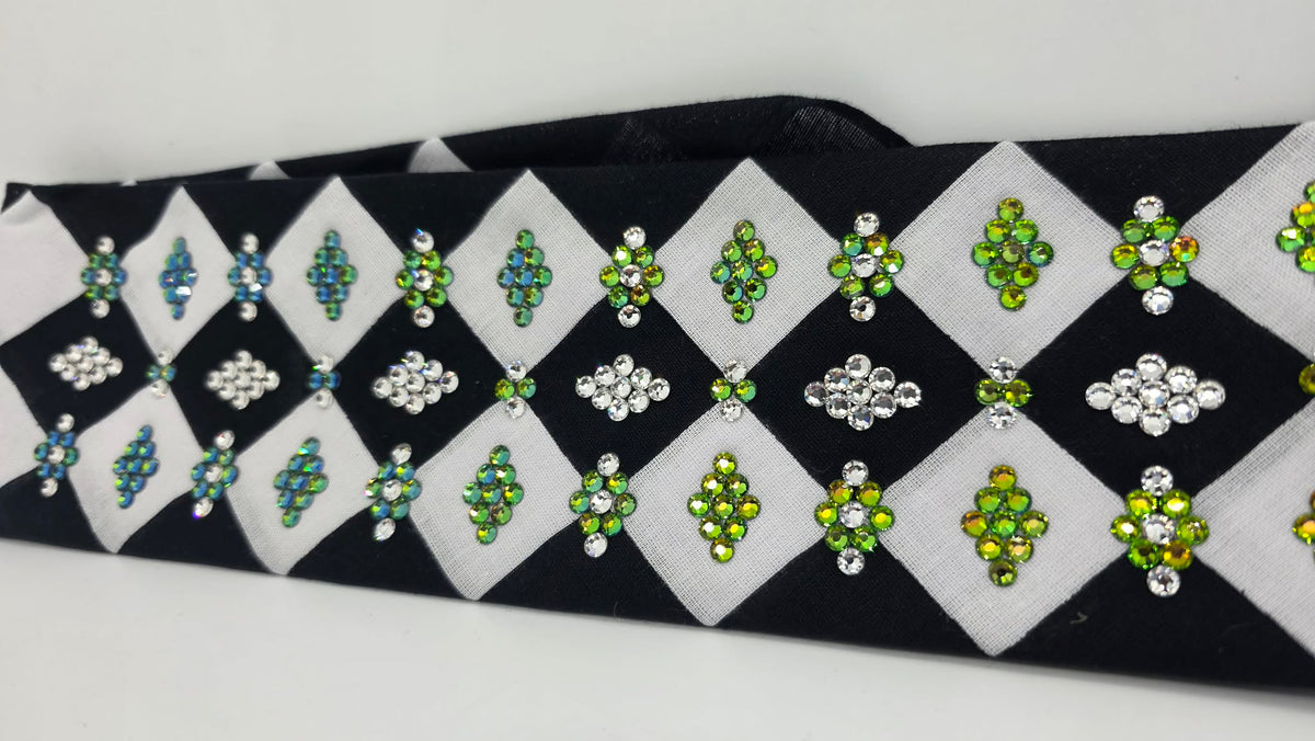LeeAnnette Black and White Checker Bandana with Vitrail and Diamond Clear Austrian Crystals (L40270)