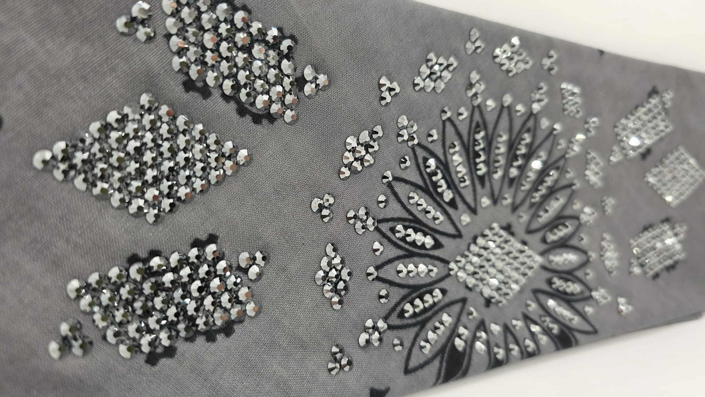 Super LeeAnnette Large Grey Bandana with Black Austrian Crystals (sku40114)
