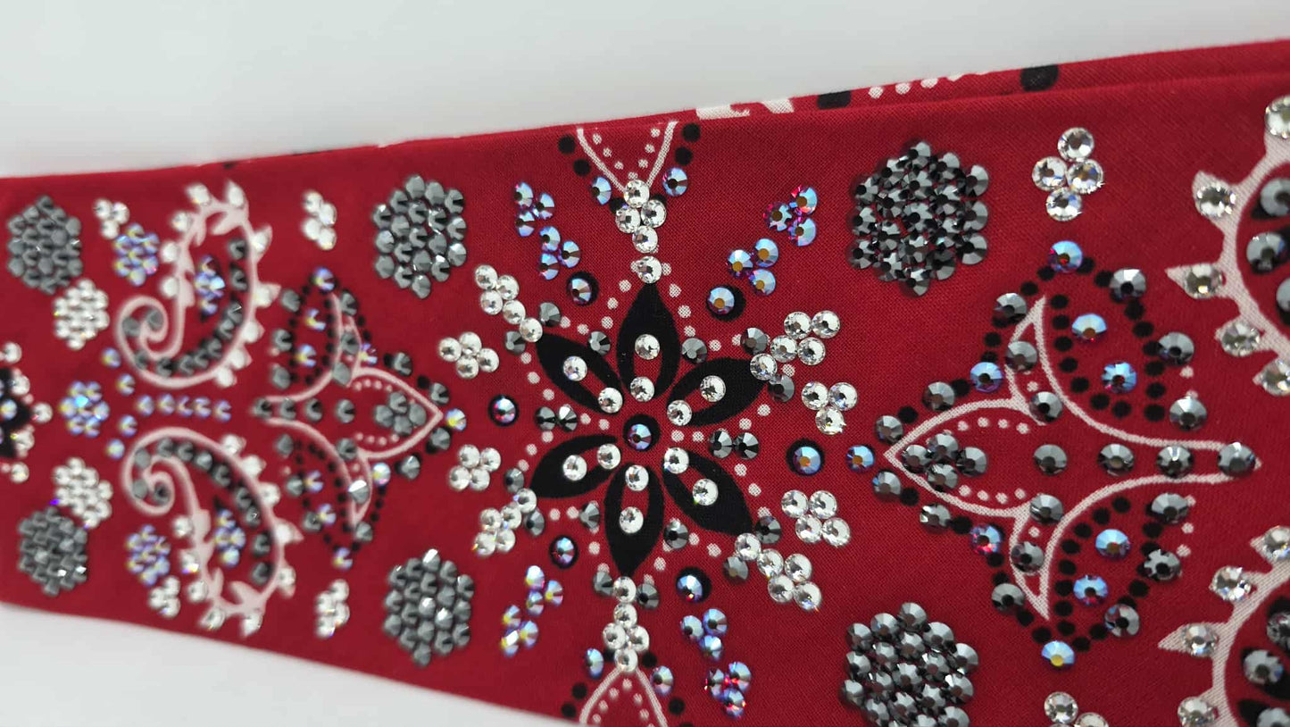 Super LeeAnnette Large Red Flower Bandana with Red Shimmer, Black and Diamond Clear Austrian Crystals (sku40124)