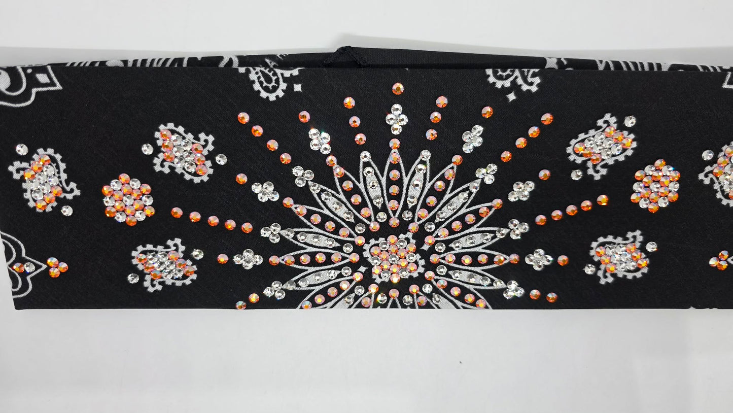 LeeAnnette Black Paisley Bandana with Sun Shimmer and Diamond Clear Austrian Crystals (L40211)