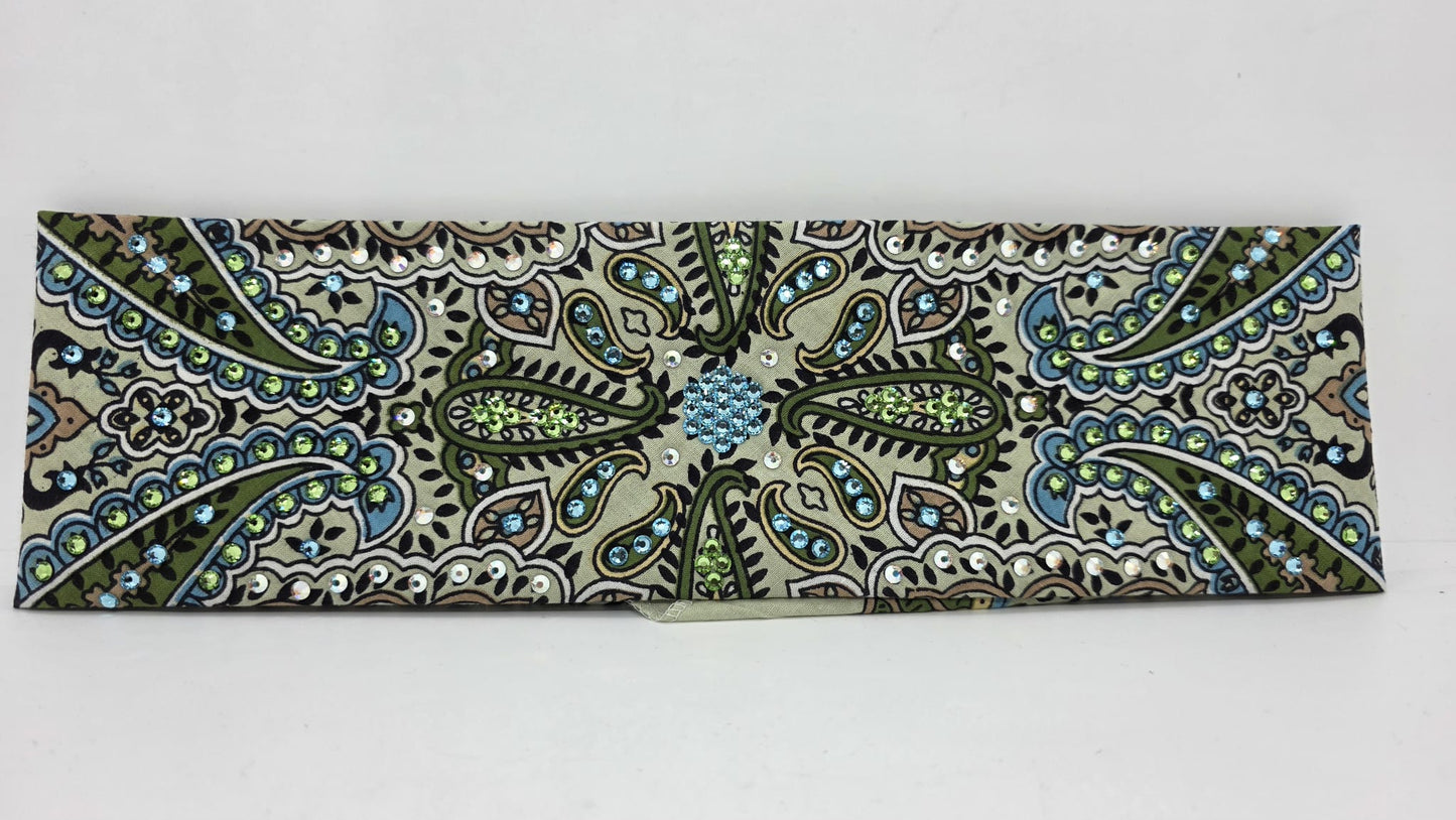 EXTRA BLING -Mint Indian Bandana with Aqua, Peridot and Aurora Borealis Austrian Crystals (sku6417)