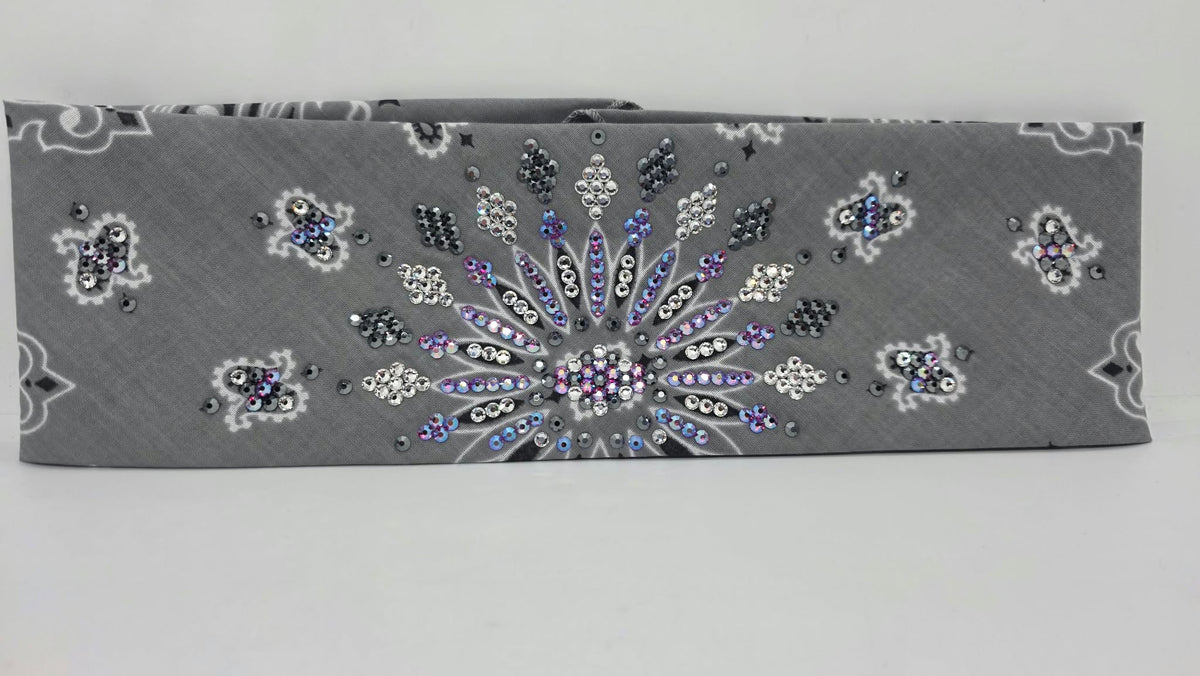 LeeAnnette Silver Paisley Bandana with Fuchsia Shimmer, Black and Diamond Clear Austrian Crystals (L40293)