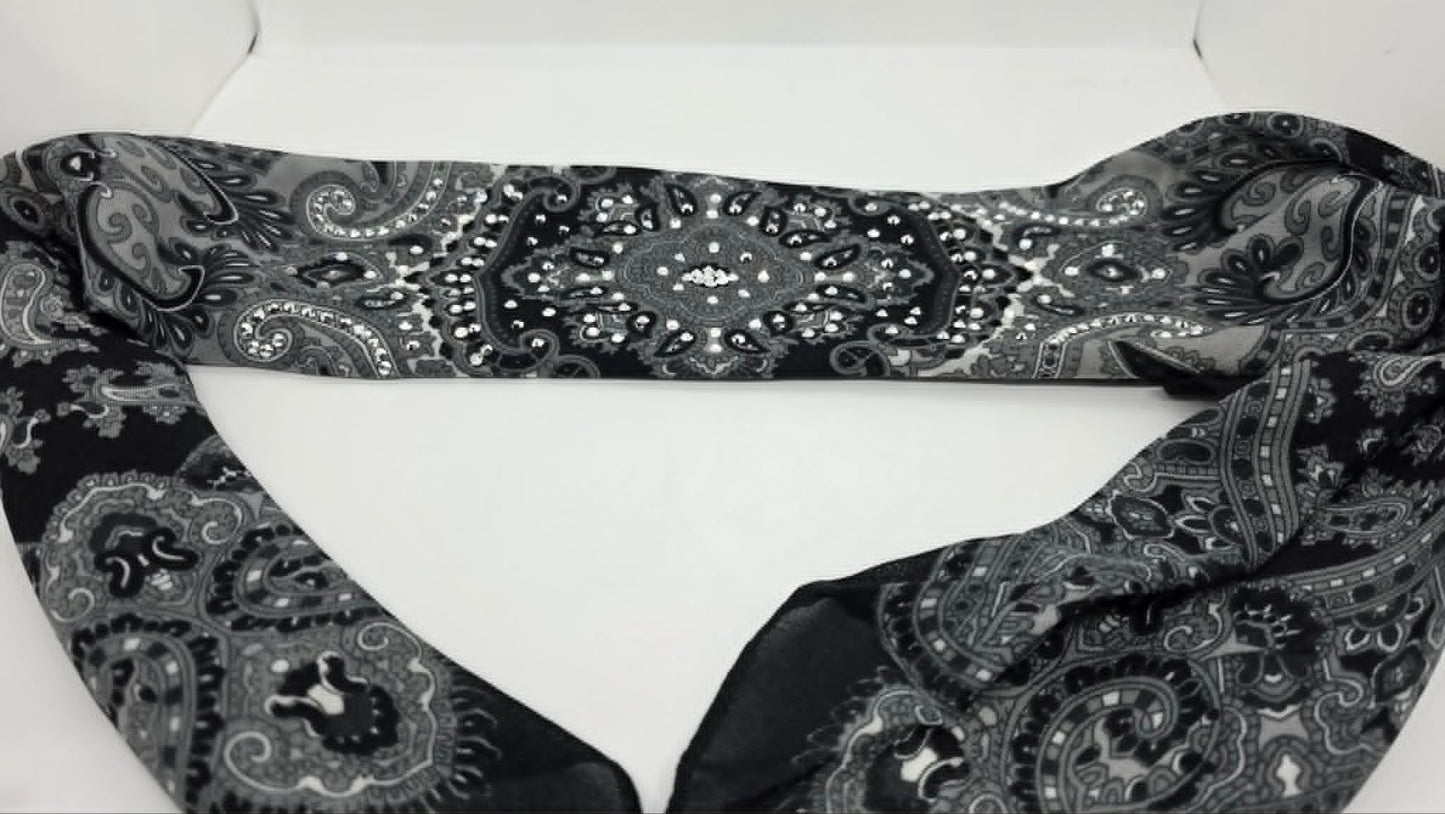 Black Scarf with Chrome and Diamond Clear Austrian Crystals (LS30009)