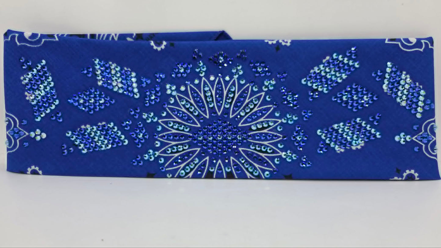 Super LeeAnnette Royal Blue Paisley Bandana with Sapphire and Blue Shimmer Austrian Crystals (S48154)