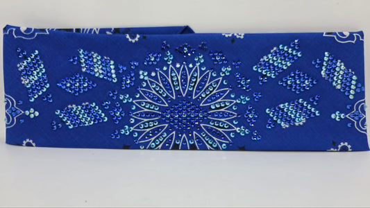 Super LeeAnnette Royal Blue Paisley Bandana with Sapphire and Blue Shimmer Austrian Crystals (S48154)