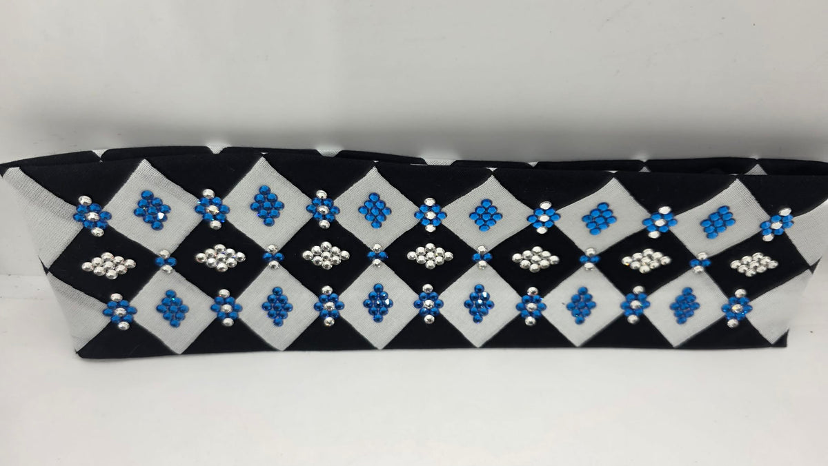 LeeAnnette Black and White Checker Bandana with Capri Blue and Diamond Clear Austrian Crystals (L40277)