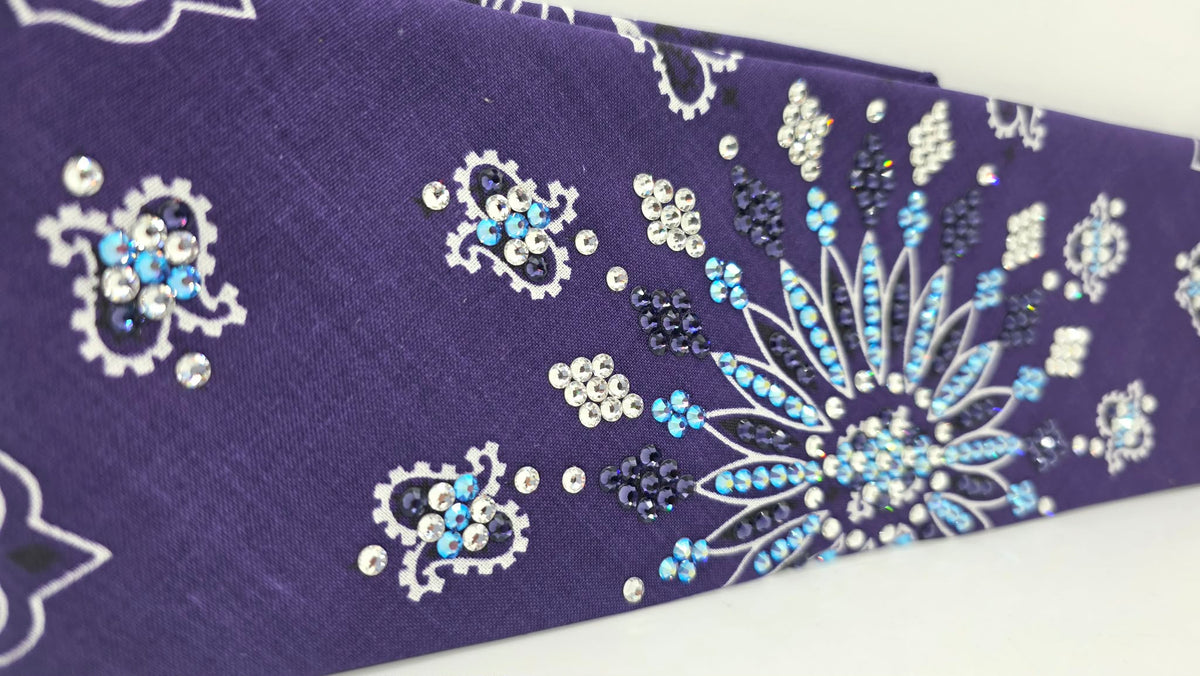 LeeAnnette Purple Paisley Bandana with Dark Purple, Blue Shimmer and Diamond Clear Austrian Crystals (L40273)