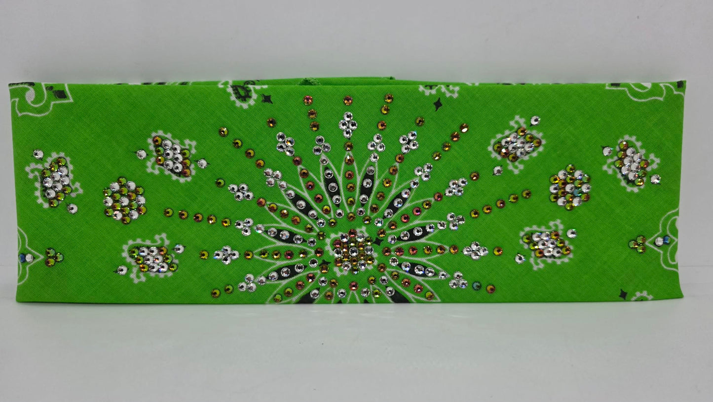 LeeAnnette Lime Green Paisley Bandana with Vitrail and Diamond Clear Austrian Crystals (L40229)
