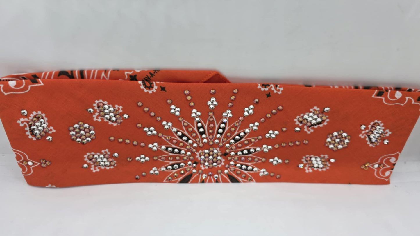 LeeAnnette Orange Paisley Bandana with Lava and Diamond Clear Austrian Crystals (sku40091)