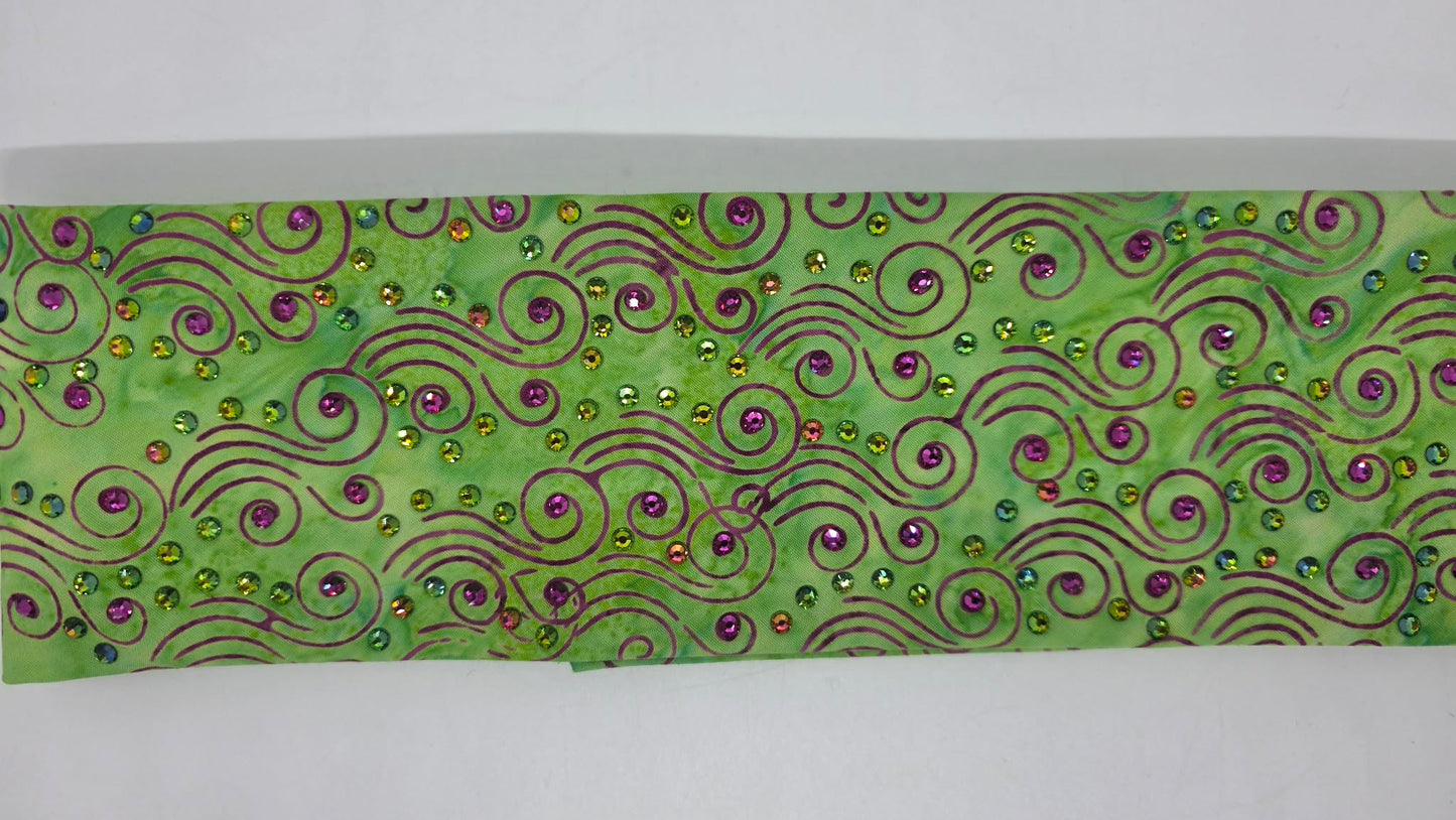 EXTRA BLING - Fuchsia Wisps on Lime Green Bandana with Fuchsia and Vitrail Austrian Crystals (E60111)