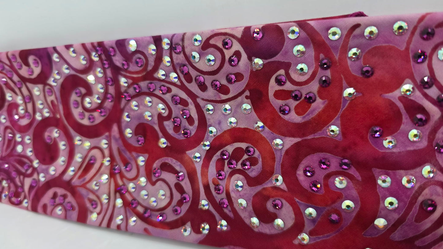 LeeAnnette Pink Batik Bandana with Fuchsia and Aurora Borealis Austrian Crystals (L40225)