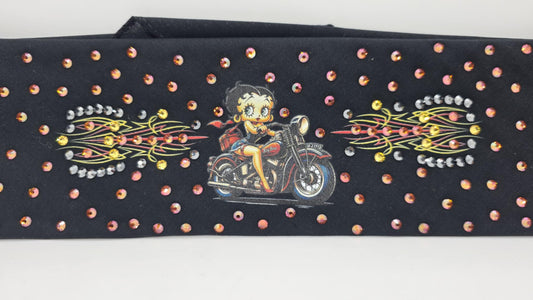 EXTRA BLING - Orange Betty Boop Bandana with Lava, Yellow and Black Austrian Crystals (sku6390)