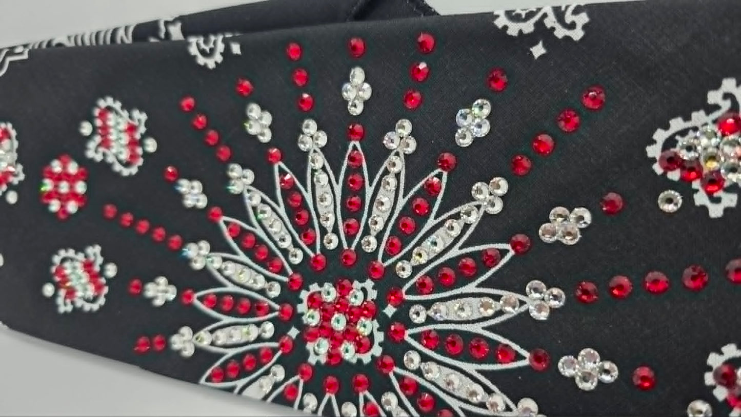 LeeAnnette Black Paisley Bandana with Red and Diamond Clear Austrian Crystals (L40246)