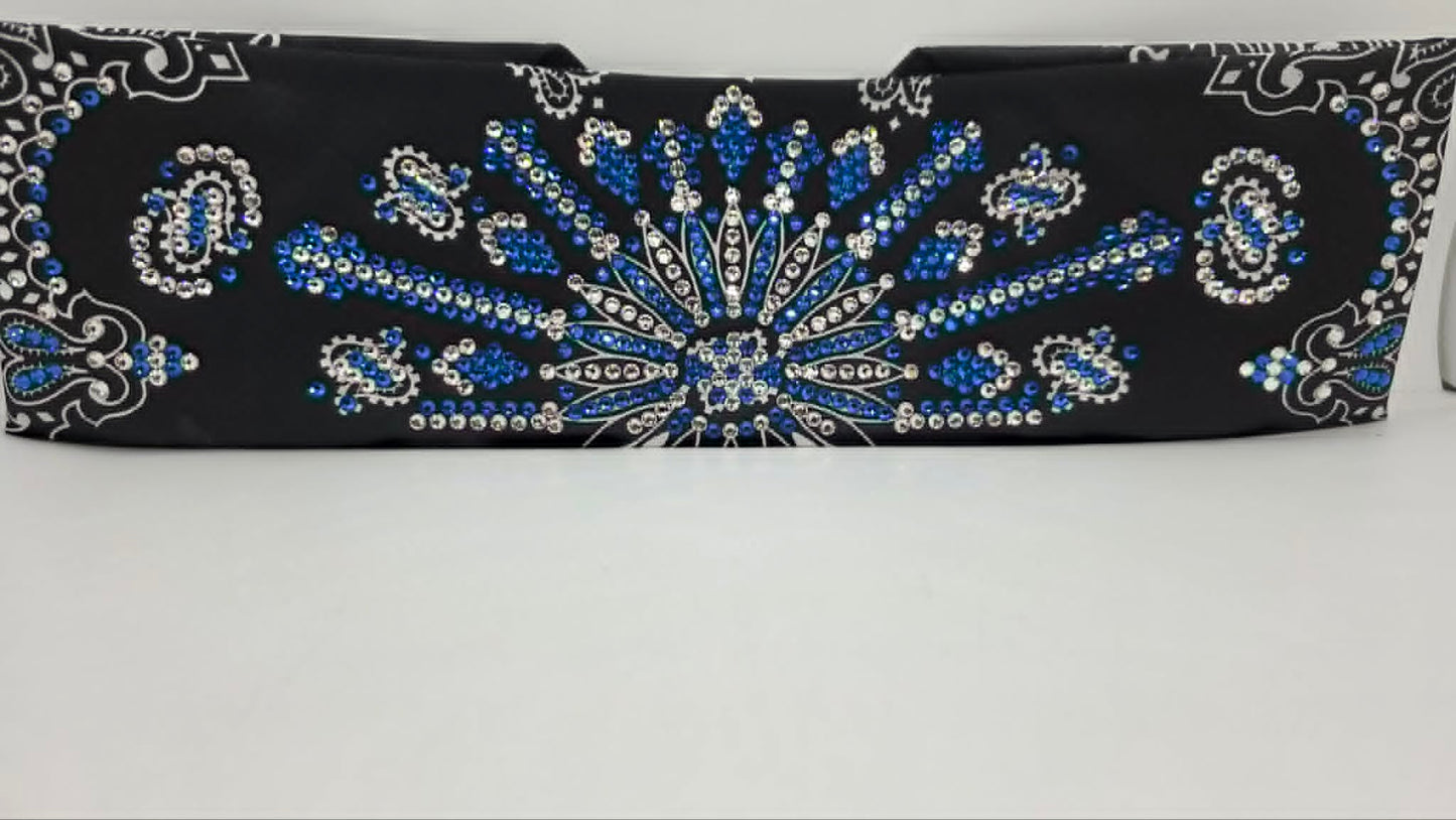 Super LeeAnnette Black Paisley Bandana with Capri Blue and Diamond Clear Austrian Crystals (S48157)