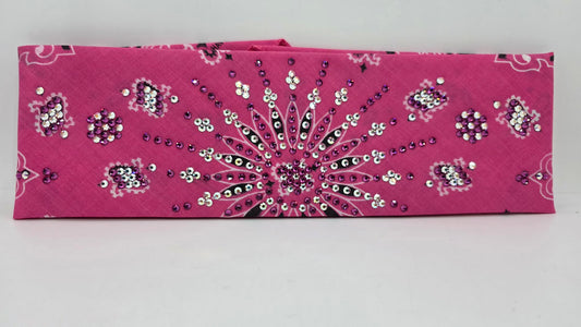 LeeAnnette Pink Paisley Bandana with Fuchsia and Aurora Borealis Austrian Crystals (L40234)